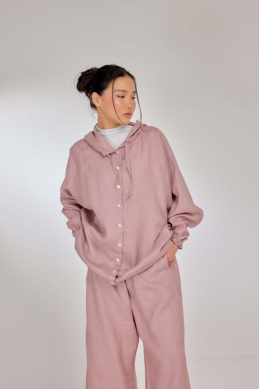 05 - Blush - Pure Hemp Linen Button-Up Hooded Jacket
