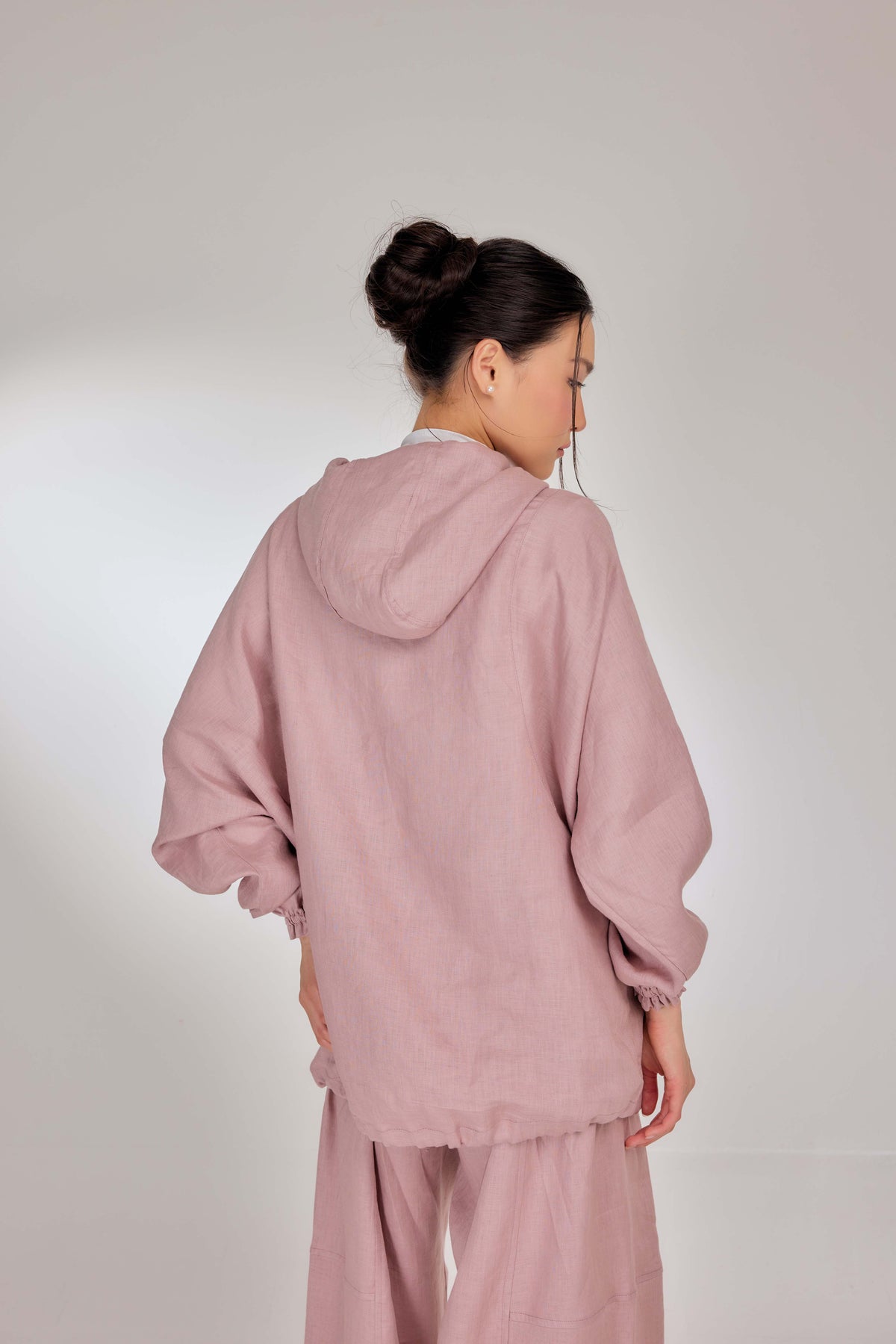05 - Blush - Pure Hemp Linen Button-Up Hooded Jacket