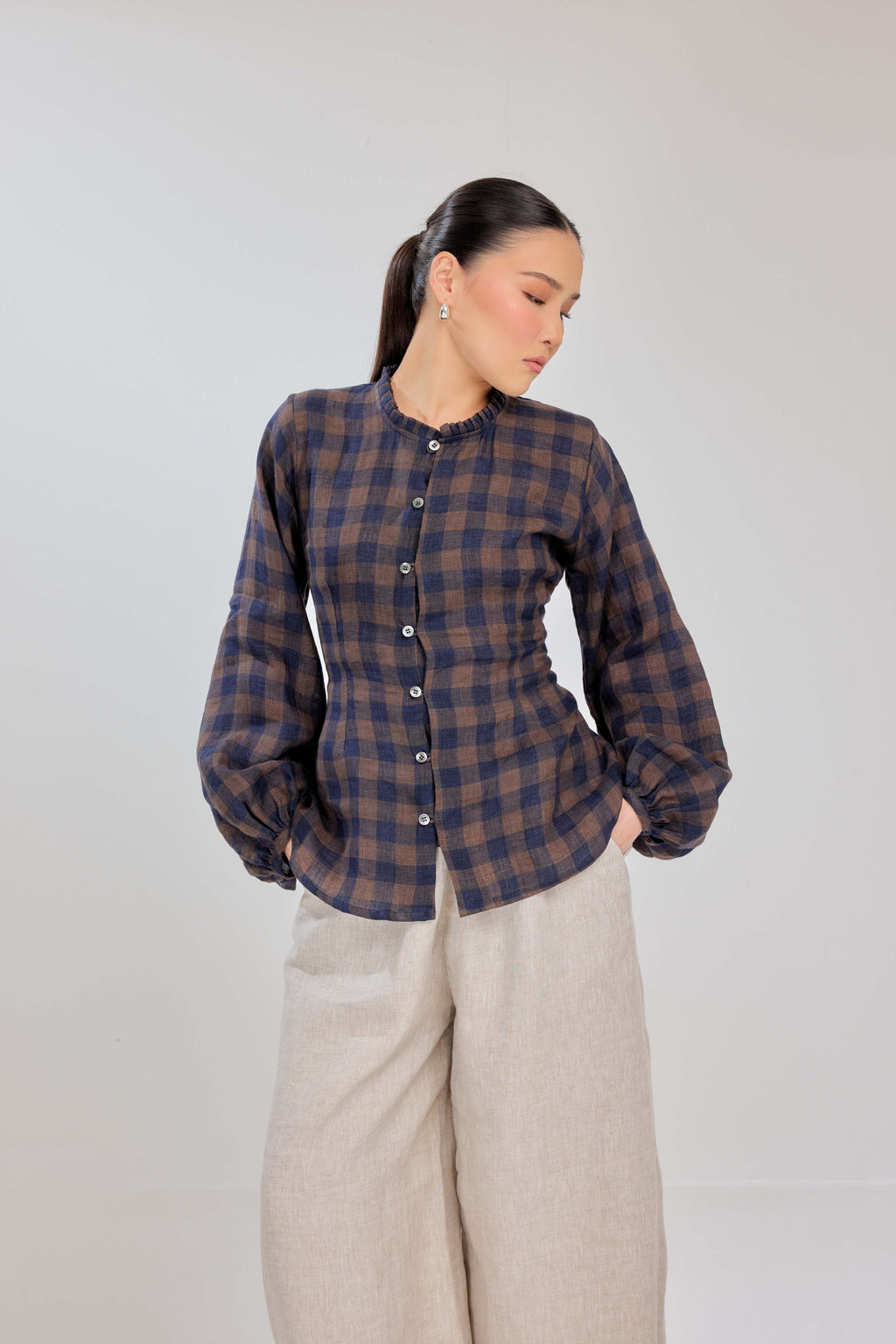 03 - Truffle-Check - Grand Tralala Pure Linen Shirt With Mother Of Pearl Buttons