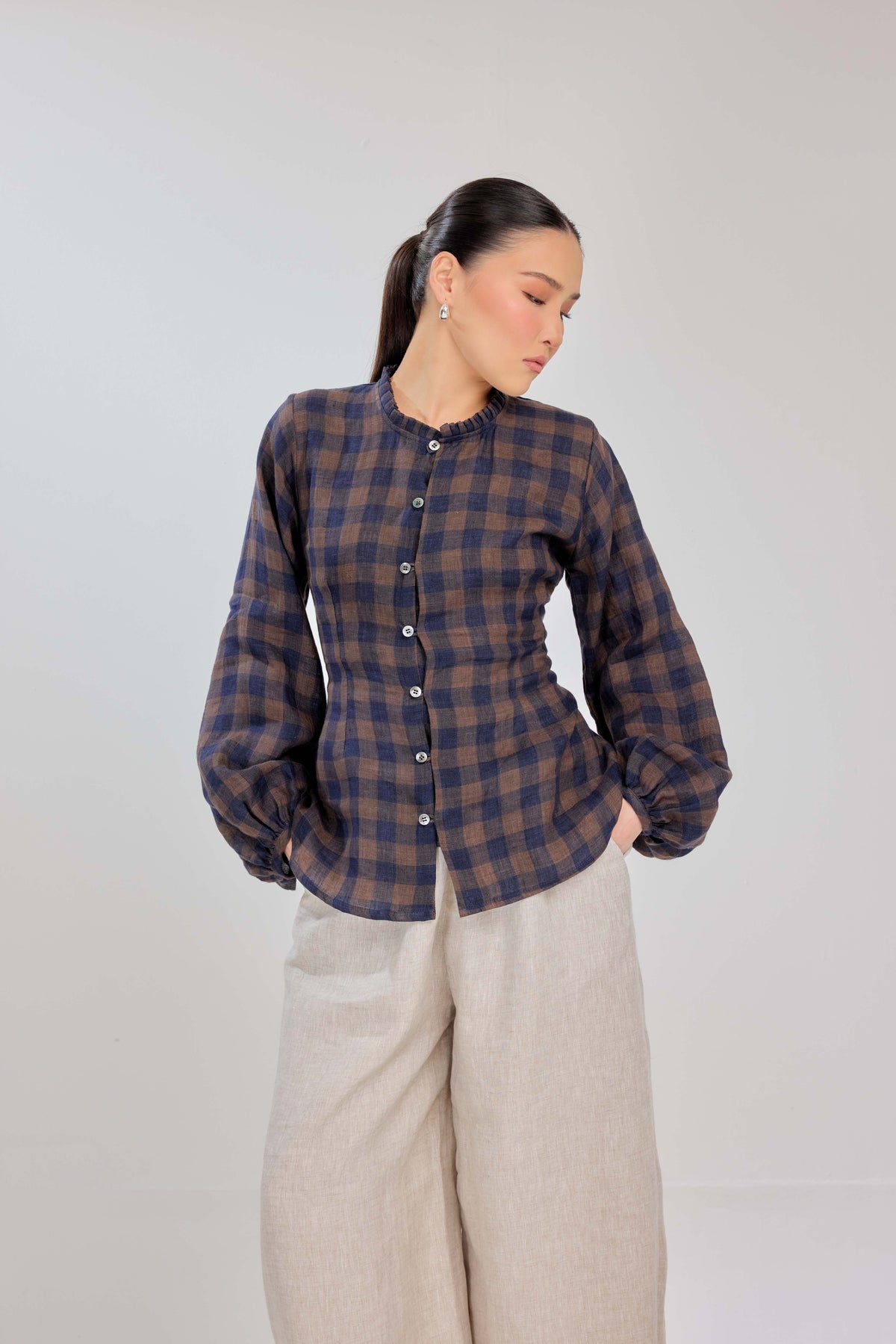03 - Truffle-Check - Grand Tralala Pure Linen Shirt With Mother Of Pearl Buttons