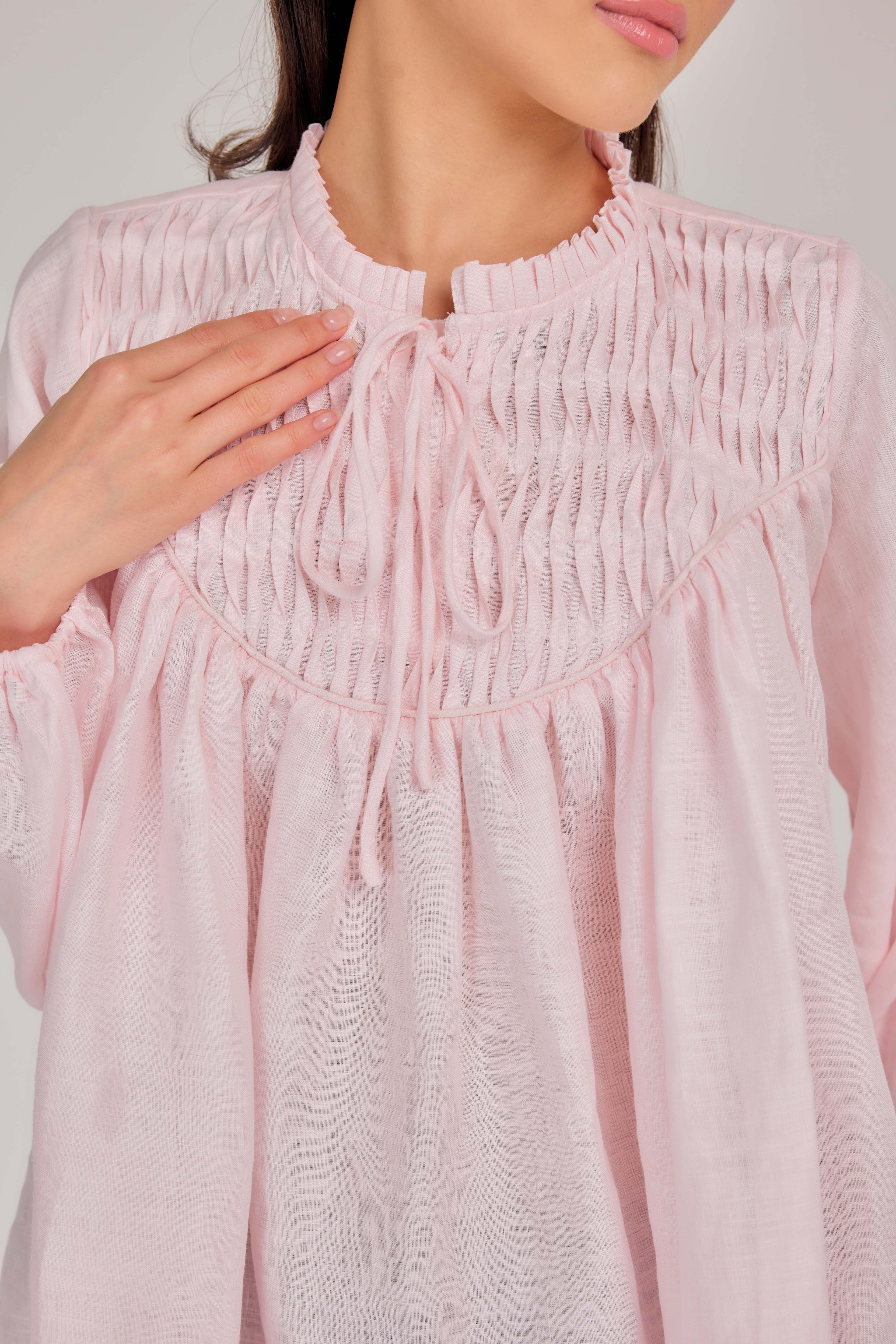 14 - The Heirloom Wave-Pleated Pure Linen Blouse in Penelope Pink