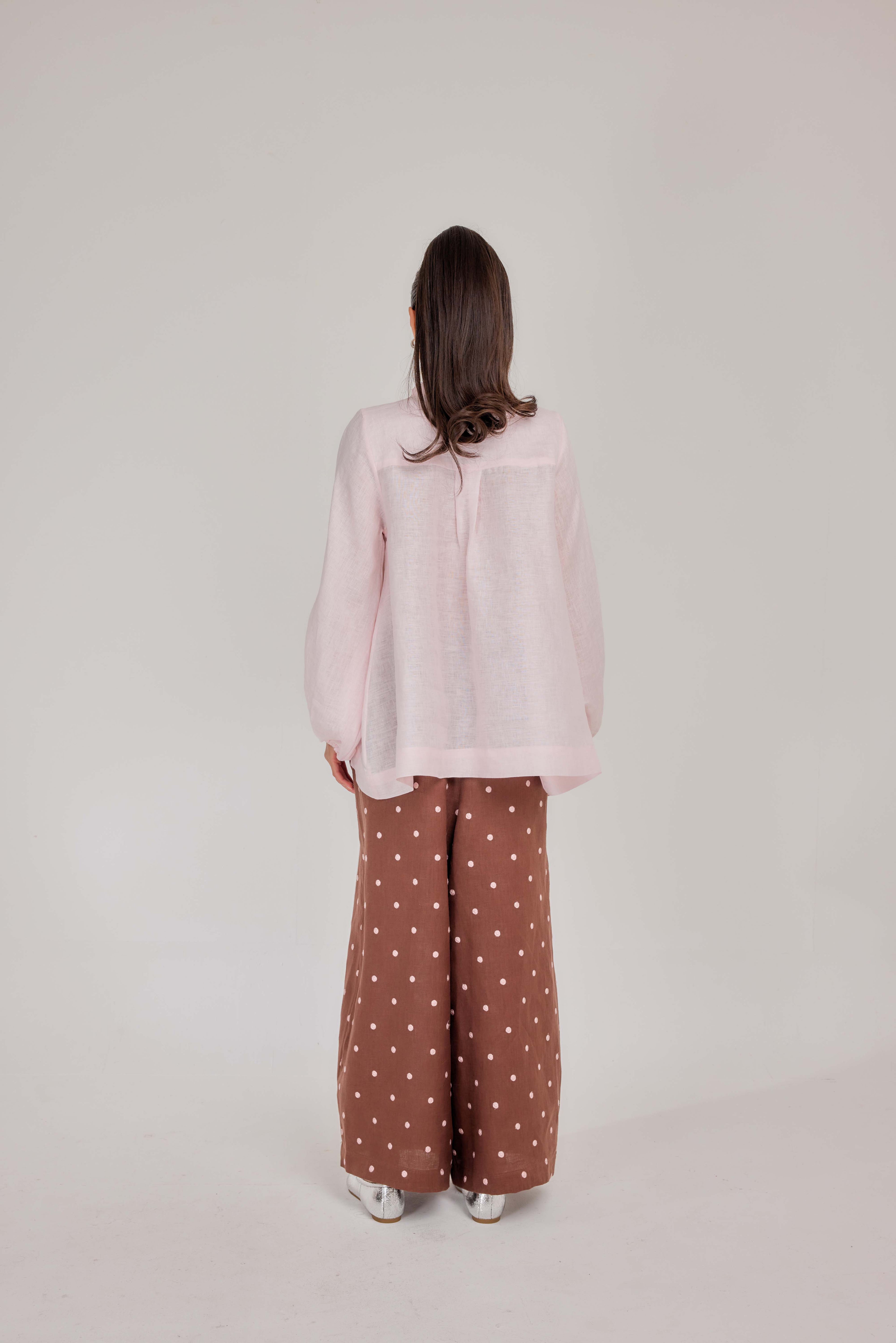 14 - The Heirloom Wave-Pleated Pure Linen Blouse in Penelope Pink