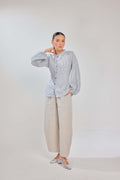 07 - Blueberry Yoghurt Stripes - Grand Tralala Pure Linen Shirt With Mother Of Pearl Buttons