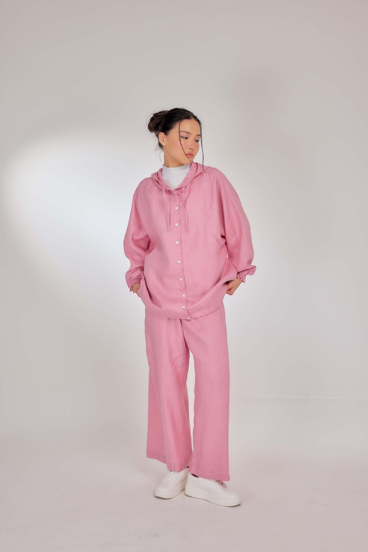 06 - Bubblegum - Pure Hemp Linen Button-Up Hooded Jacket