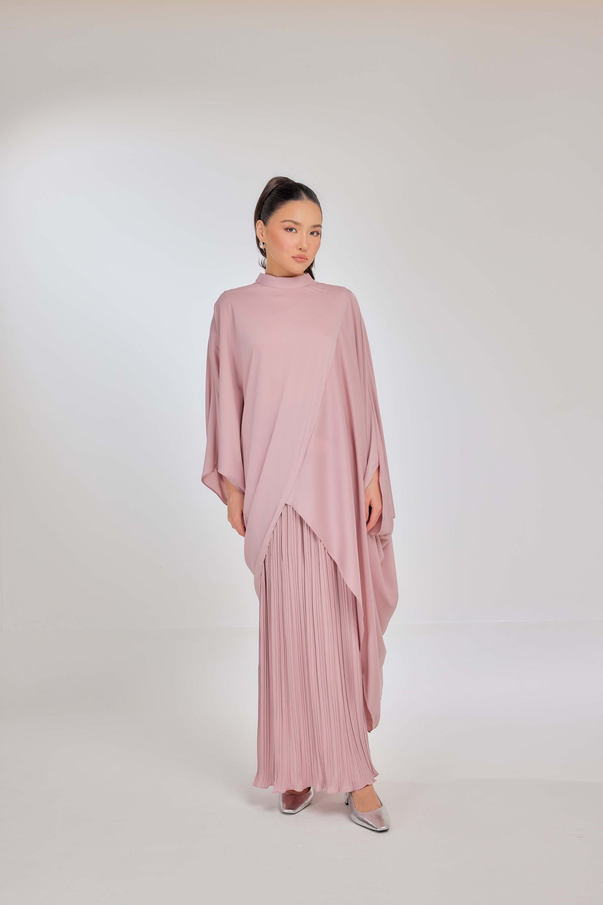 13 - Ballerina Pink - Chanela Full Sleeve Kurung with Pleated Skirt Set