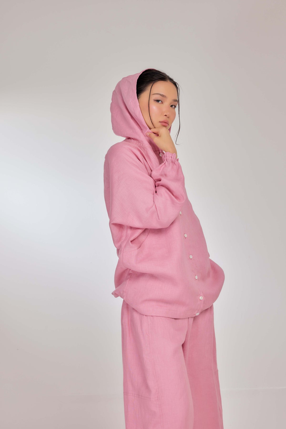 06 - Bubblegum - Pure Hemp Linen Button-Up Hooded Jacket