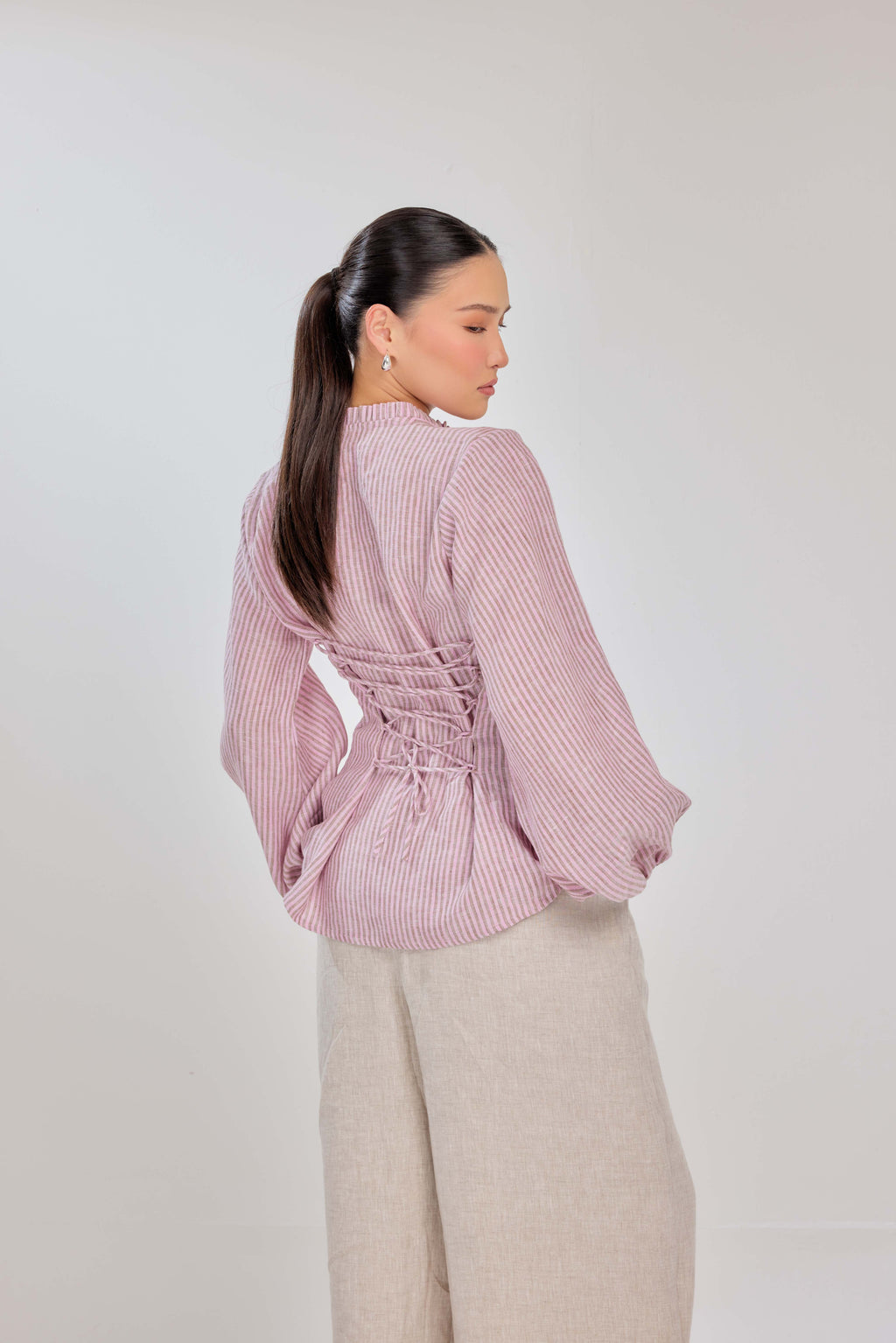 08 - Strawberry French Cruller Striped - Grand Tralala Pure Linen Shirt With Mother Of Pearl Buttons