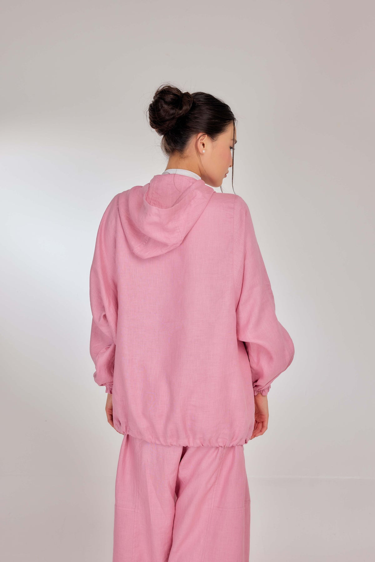 06 - Bubblegum - Pure Hemp Linen Button-Up Hooded Jacket