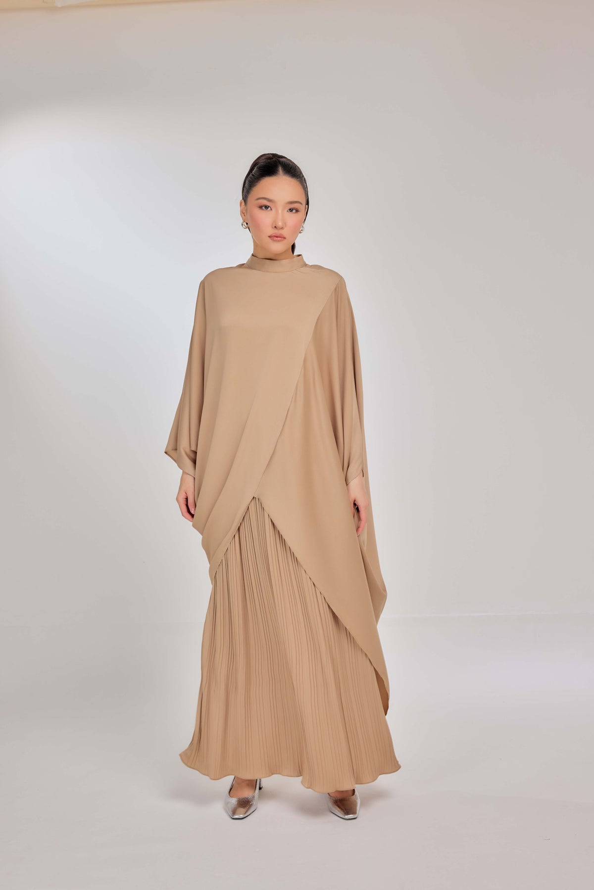 08 - Butterscotch Mousse - Chanela Full Sleeve Kurung with Pleated Skirt Set