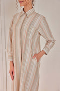 100% Cotton Striped Shirt Dress - Buttercream