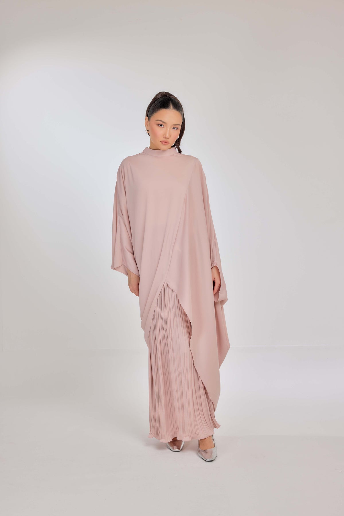12 - Petal Pink - Chanela Full Sleeve Kurung with Pleated Skirt Set