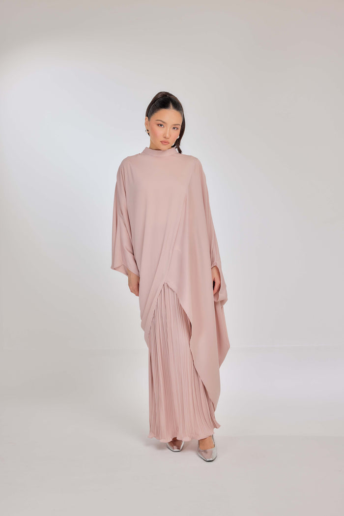 12 - Petal Pink - Chanela Full Sleeve Kurung with Pleated Skirt Set