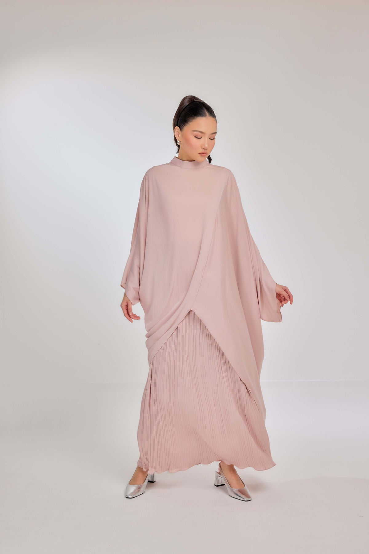 12 - Petal Pink - Chanela Full Sleeve Kurung with Pleated Skirt Set