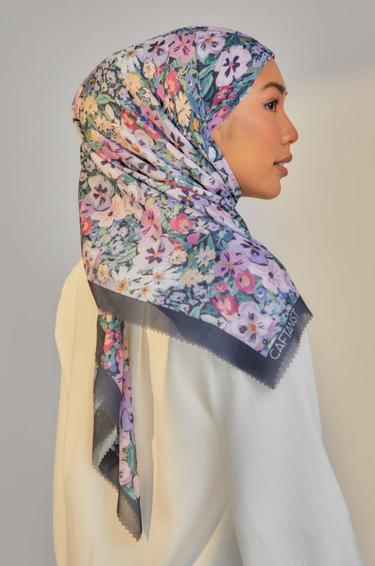 Pansy Garden Cotton Voile Scarves - Caftanist
