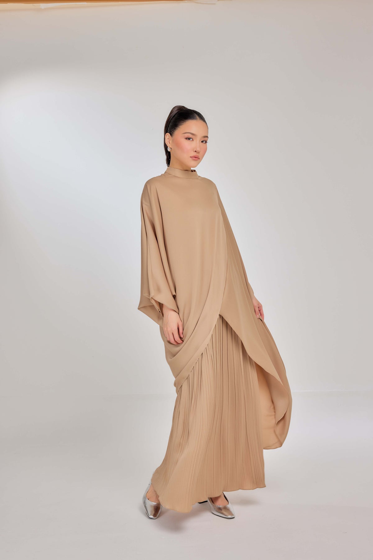 08 - Butterscotch Mousse - Chanela Full Sleeve Kurung with Pleated Skirt Set