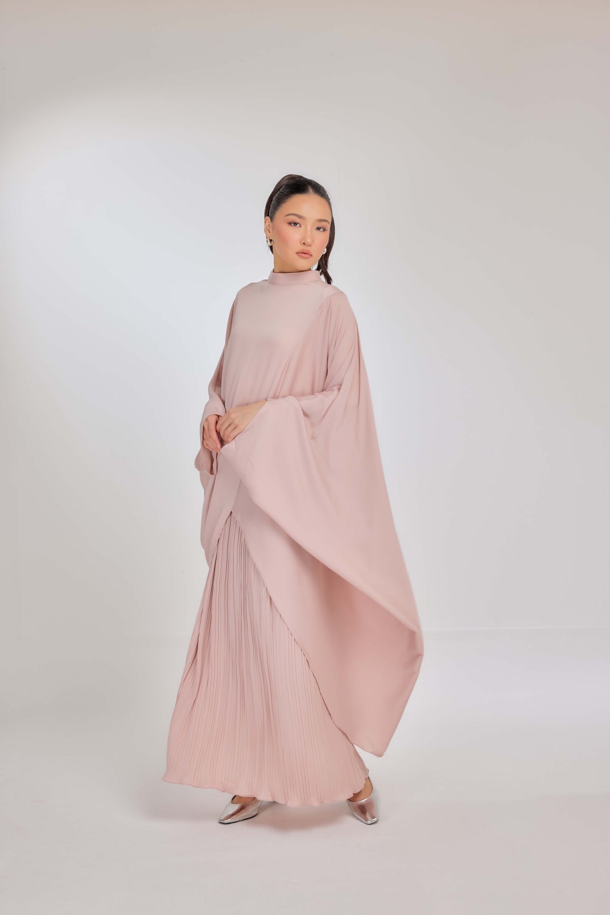12 - Petal Pink - Chanela Full Sleeve Kurung with Pleated Skirt Set