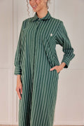 100% Cotton Striped Shirt Dress - Emerald Green