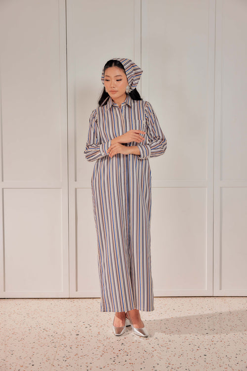 100% Cotton Striped Shirt Dress - Blueberry Pie
