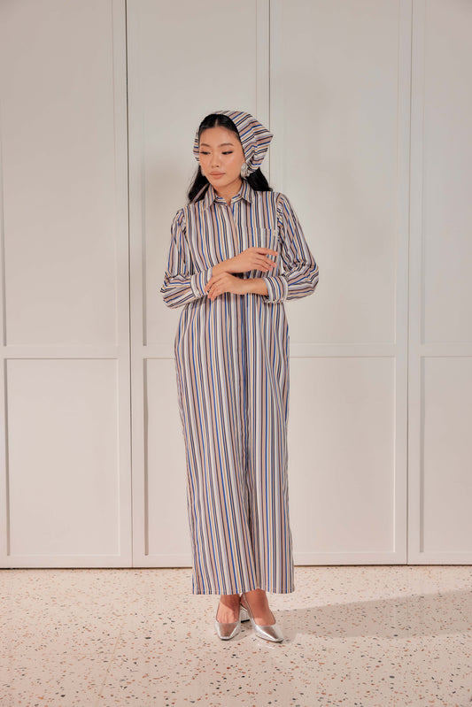 100% Cotton Striped Shirt Dress - Blueberry Pie