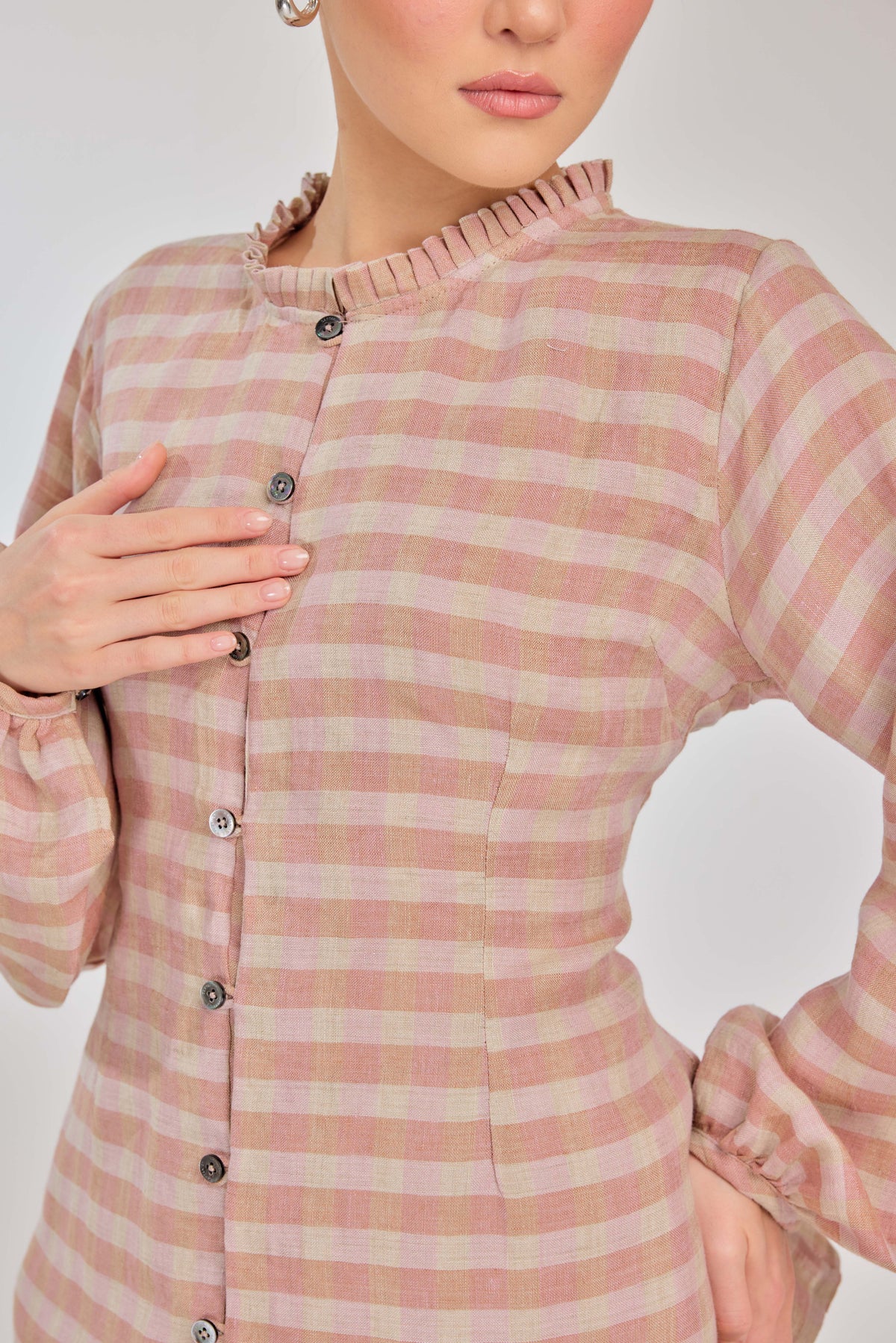 04 - Primrose-Check - Grand Tralala Pure Linen Shirt With Mother Of Pearl Buttons