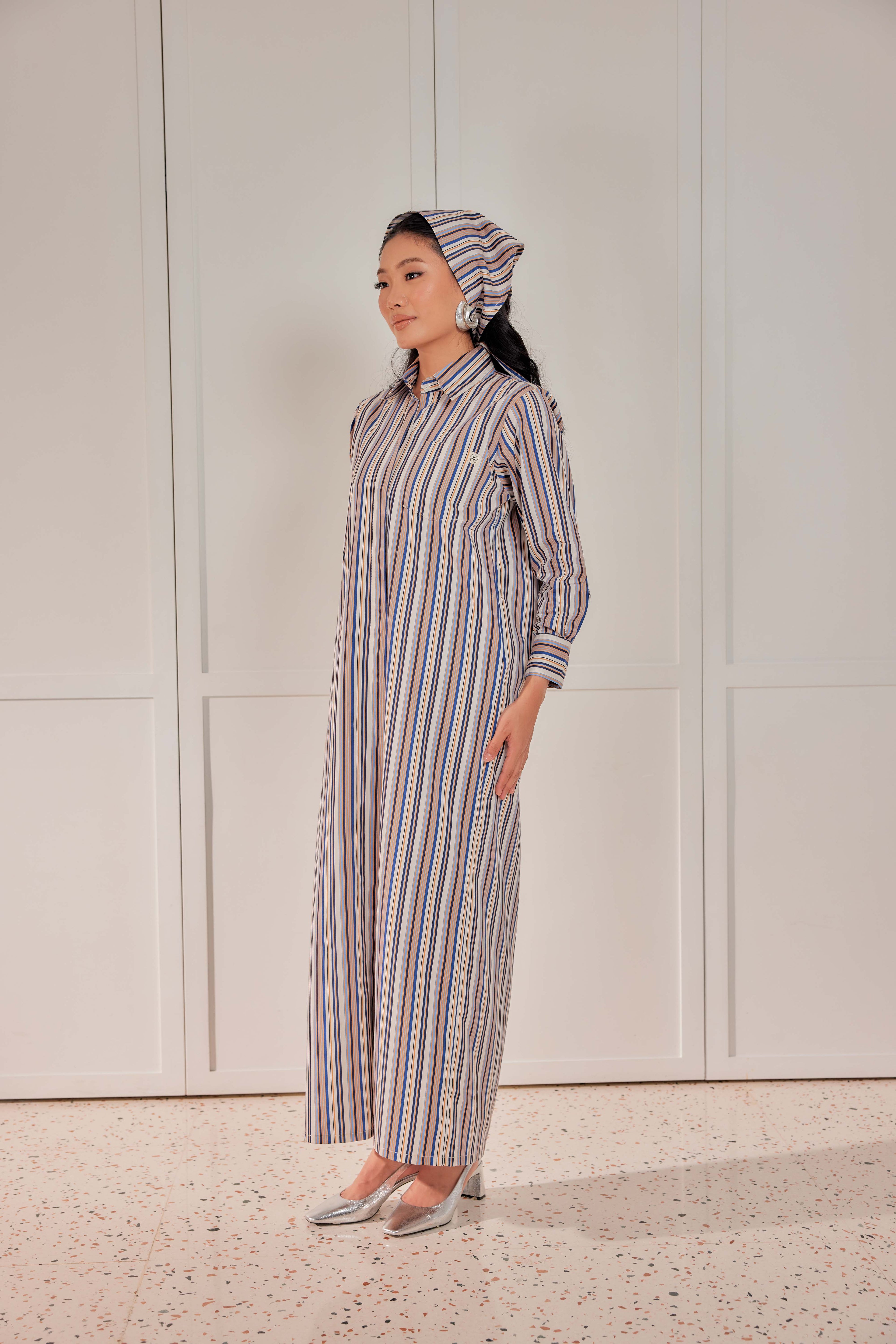100% Cotton Striped Shirt Dress - Blueberry Pie