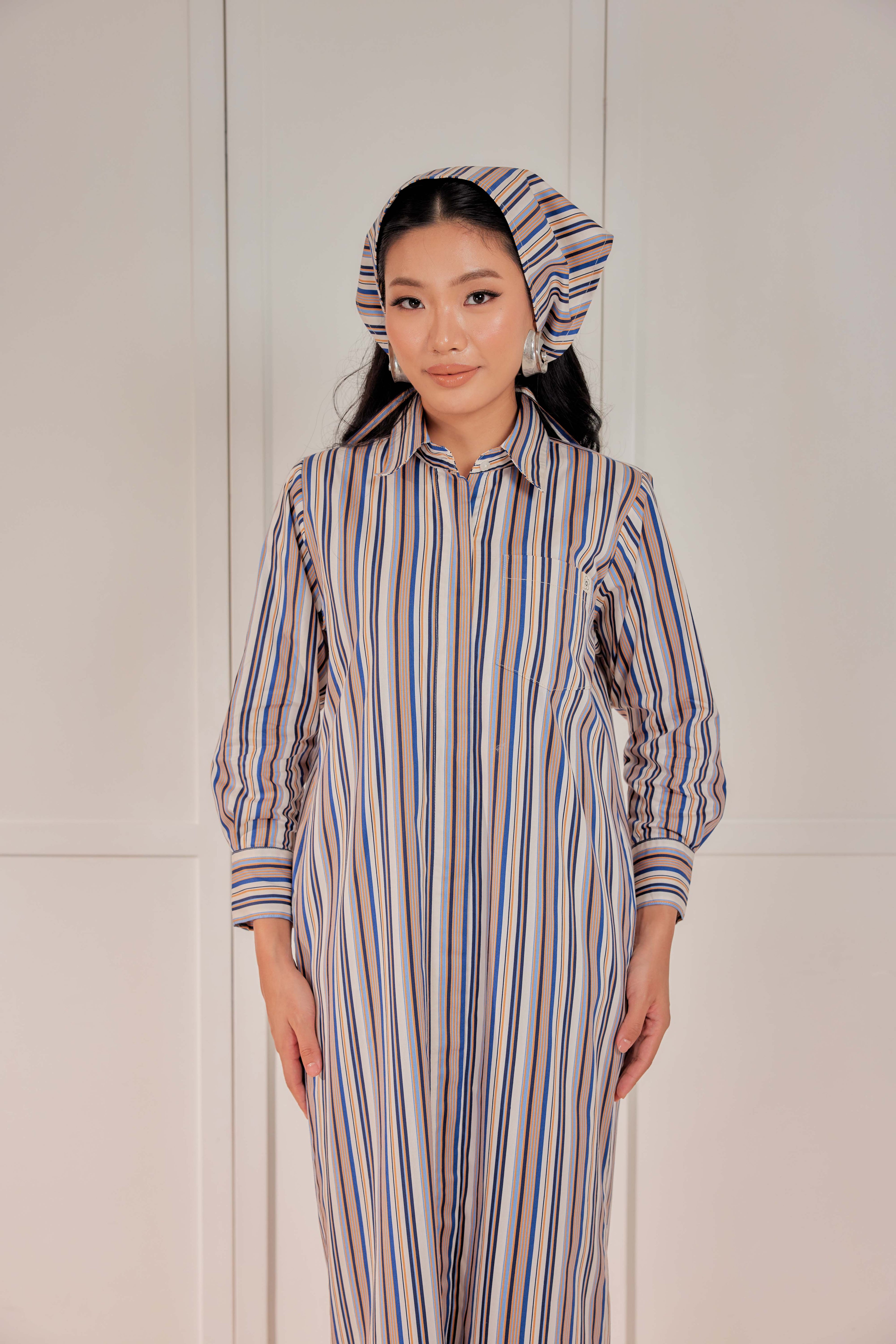 100% Cotton Striped Shirt Dress - Blueberry Pie