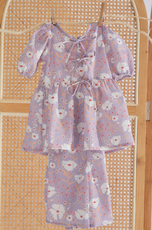 Kids - Bow Cotton Set in Poppy Lilac