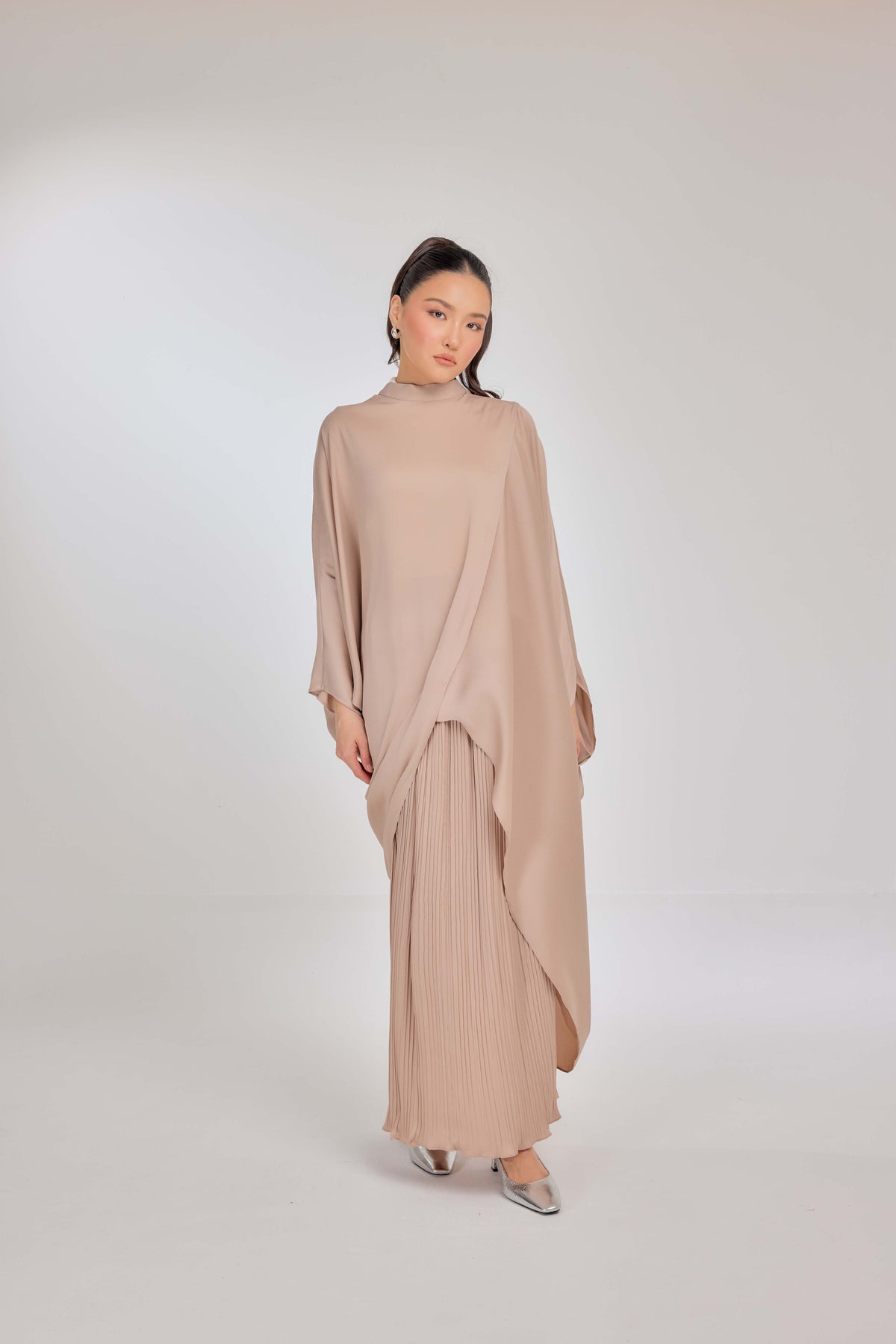 11 - Warm Cappucino - Chanela Full Sleeve Kurung with Pleated Skirt Set