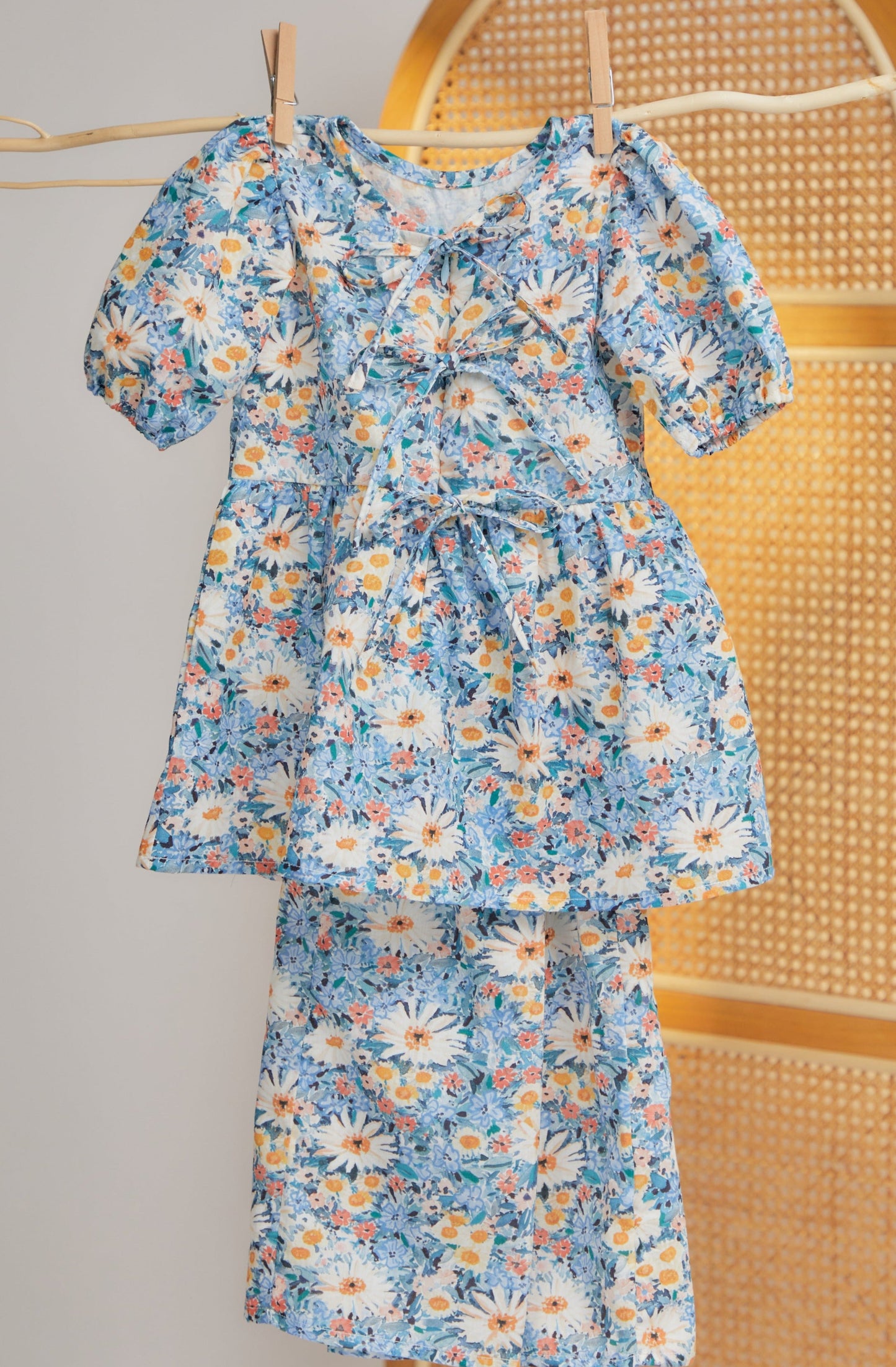 Kids - Bow Cotton Set in Spring Daisies