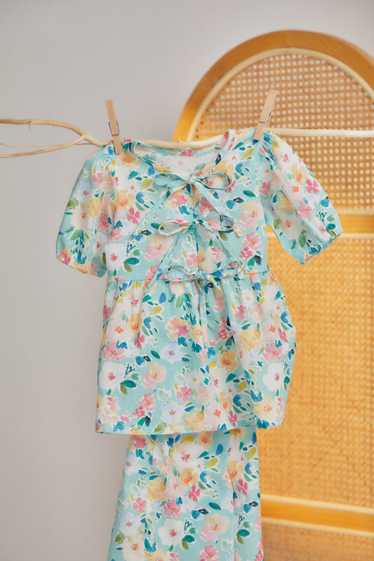 Kids - Bow Cotton Set in Blooming Tiffany
