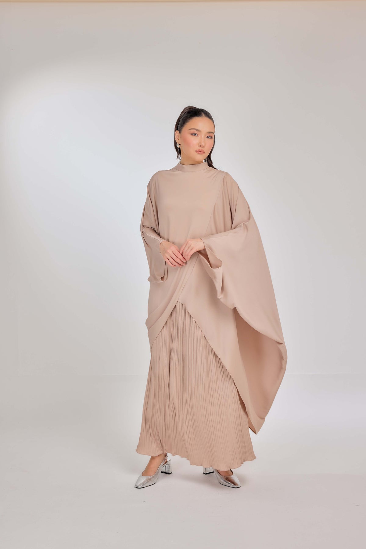 11 - Warm Cappucino - Chanela Full Sleeve Kurung with Pleated Skirt Set