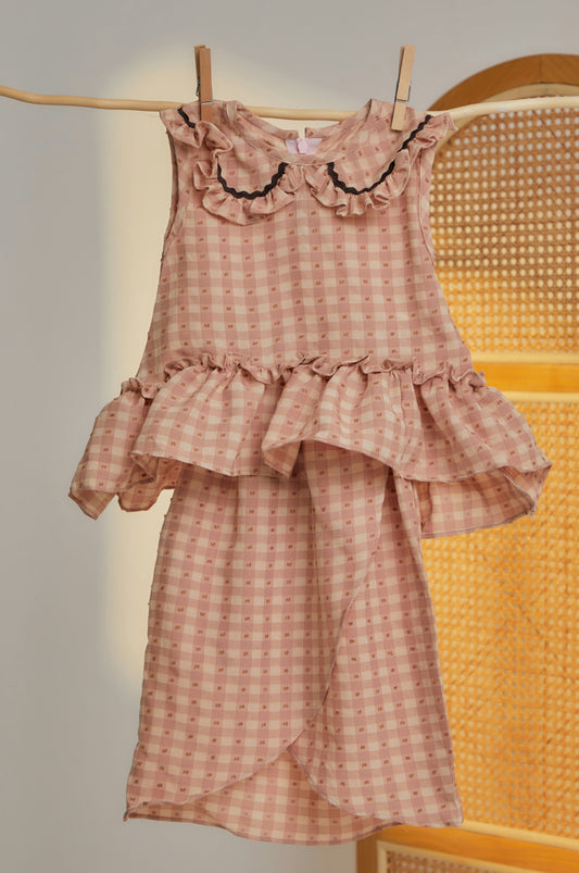 Kids - Gingham Set in Dusty Pink