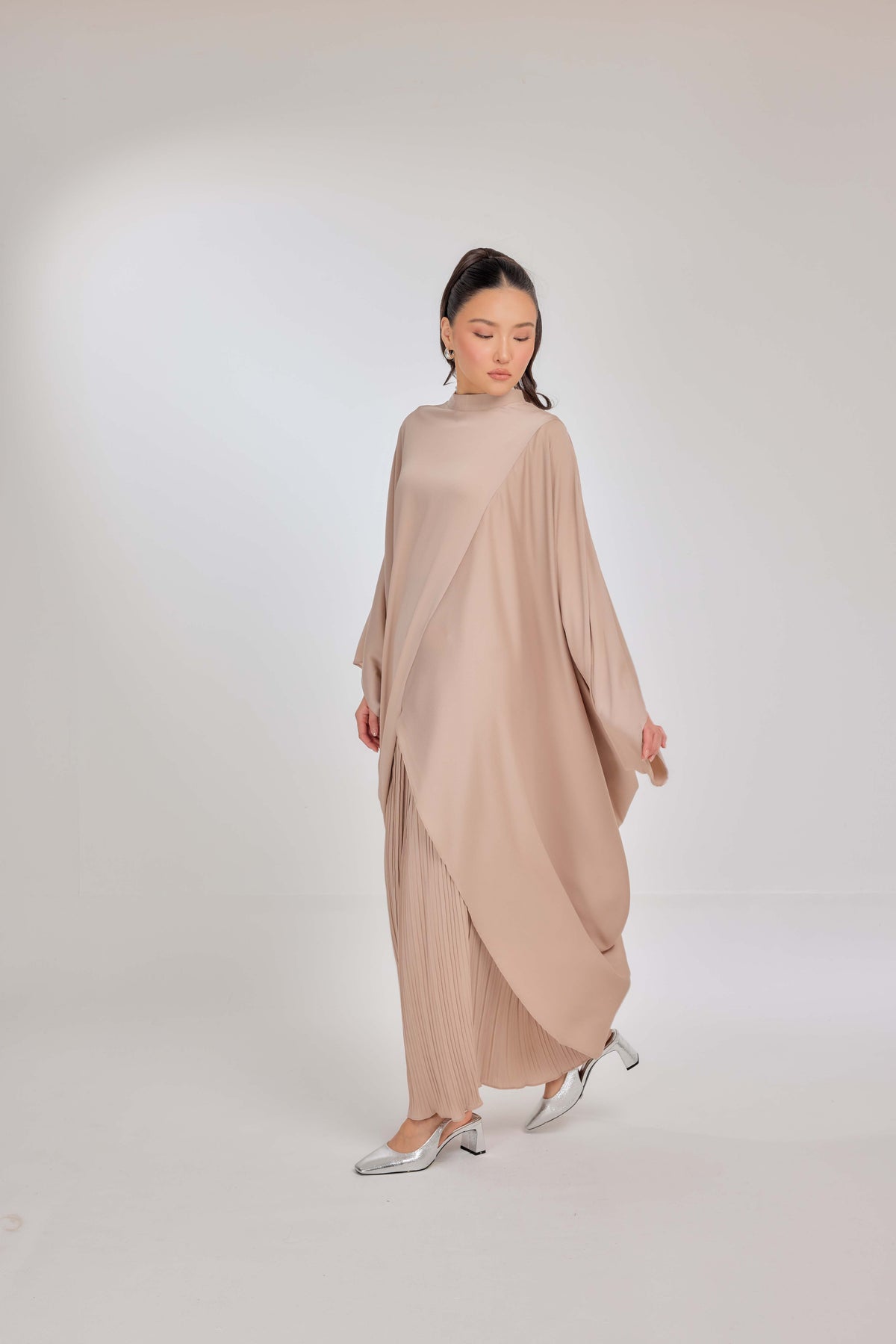 11 - Warm Cappucino - Chanela Full Sleeve Kurung with Pleated Skirt Set