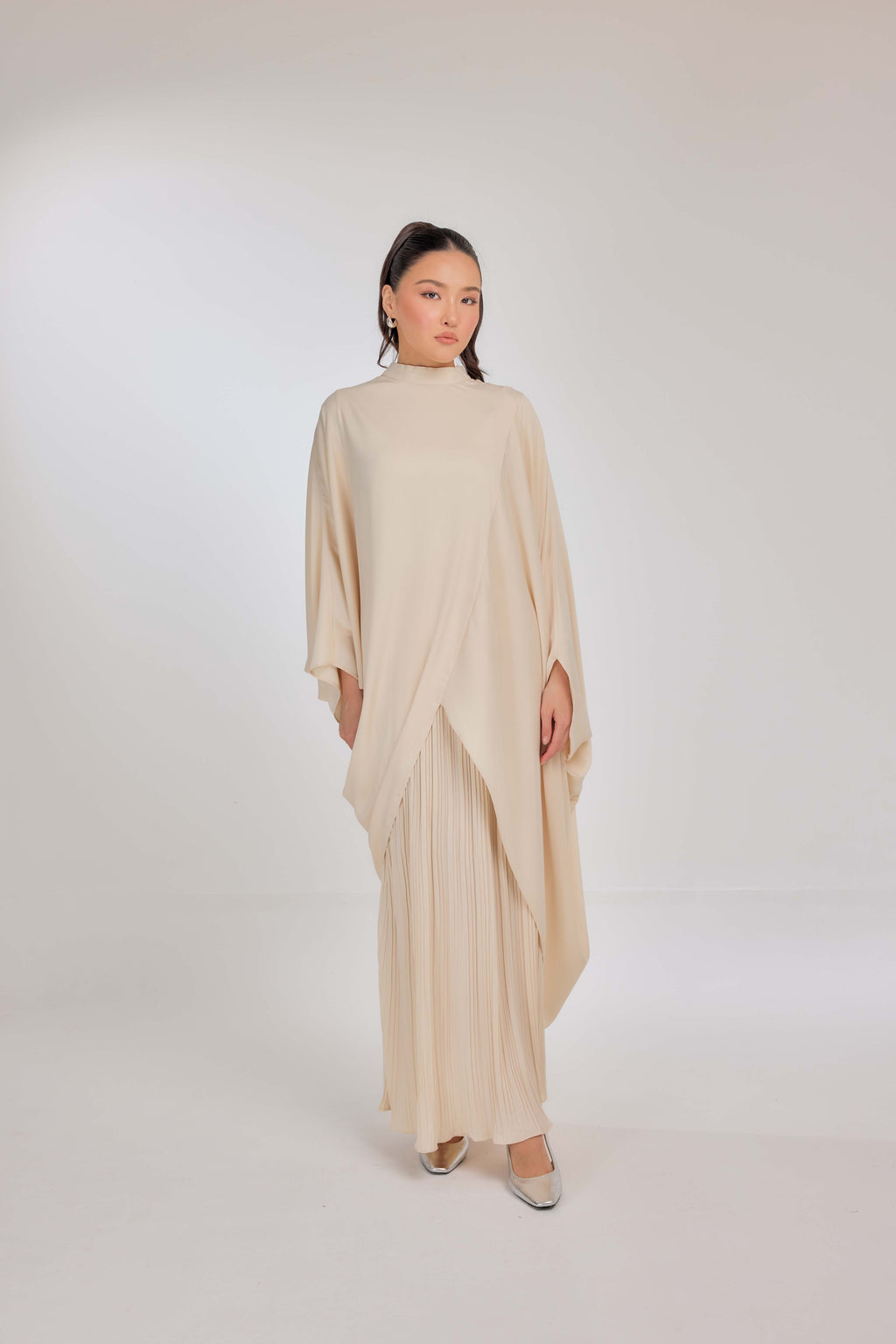 09 - Vanilla Custard - Chanela Full Sleeve Kurung with Pleated Skirt Set