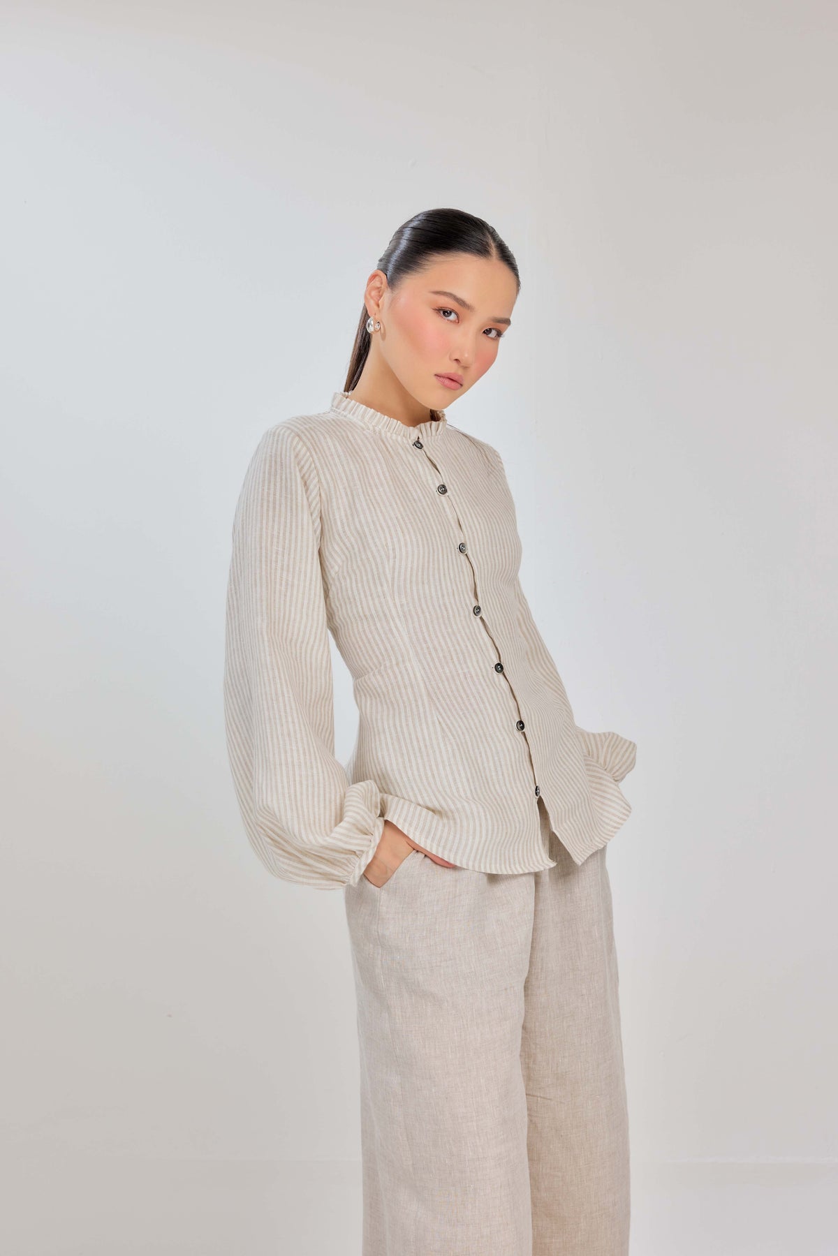 05 - Natural Stripes - Grand Tralala Pure Linen Shirt With Mother Of Pearl Buttons