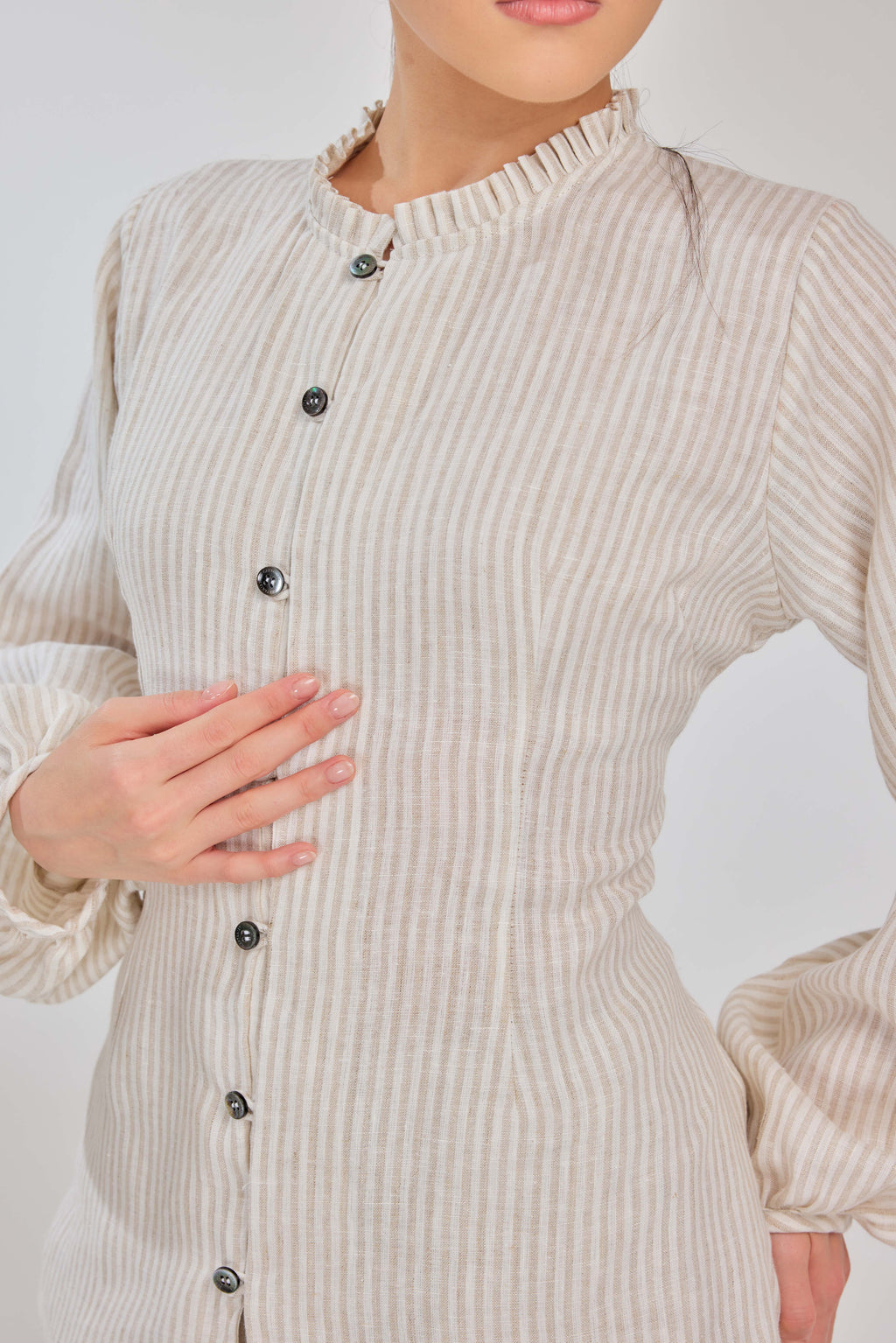 05 - Natural Stripes - Grand Tralala Pure Linen Shirt With Mother Of Pearl Buttons