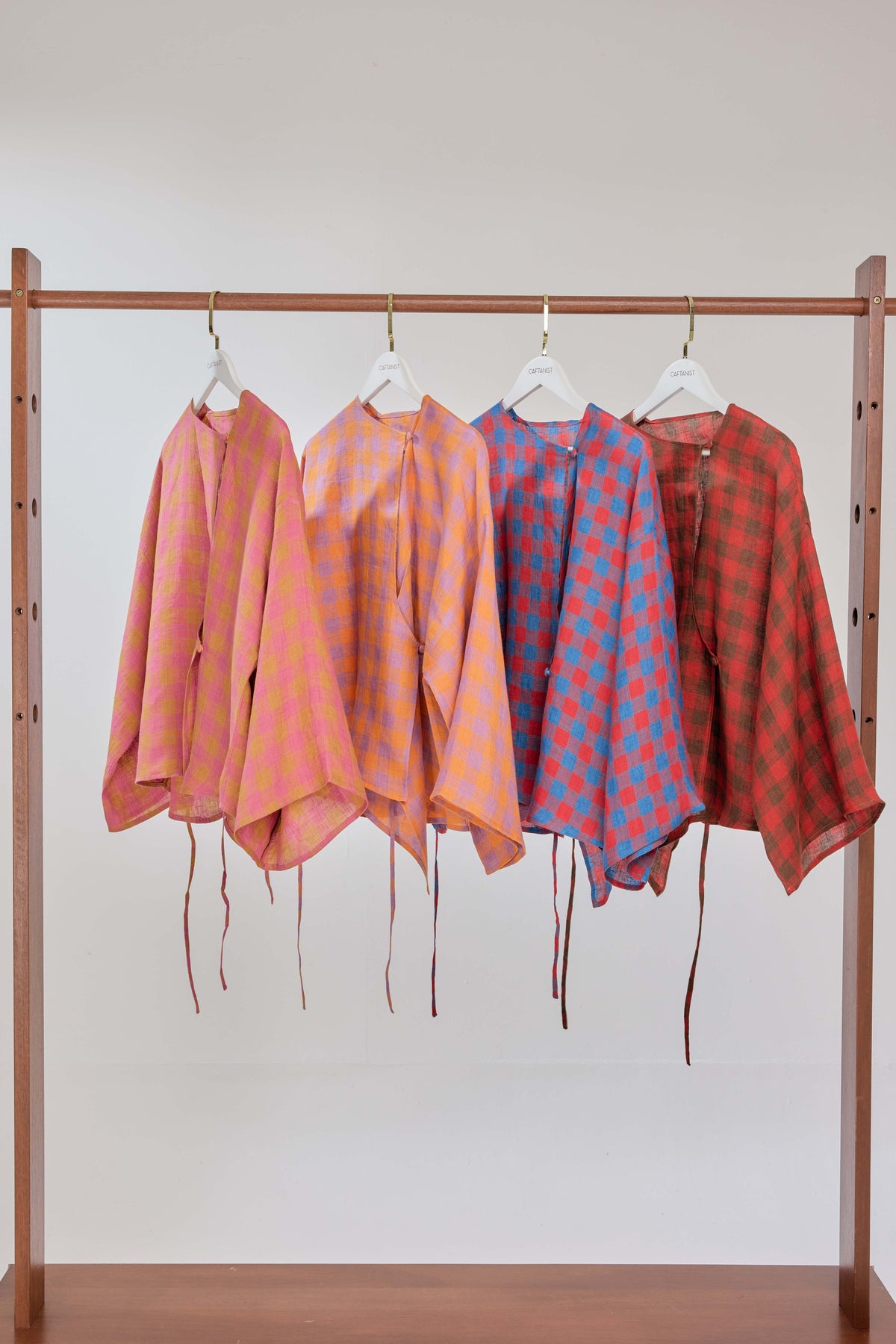 01 - Sorbet - Checkered Pure Linen Wrap Top