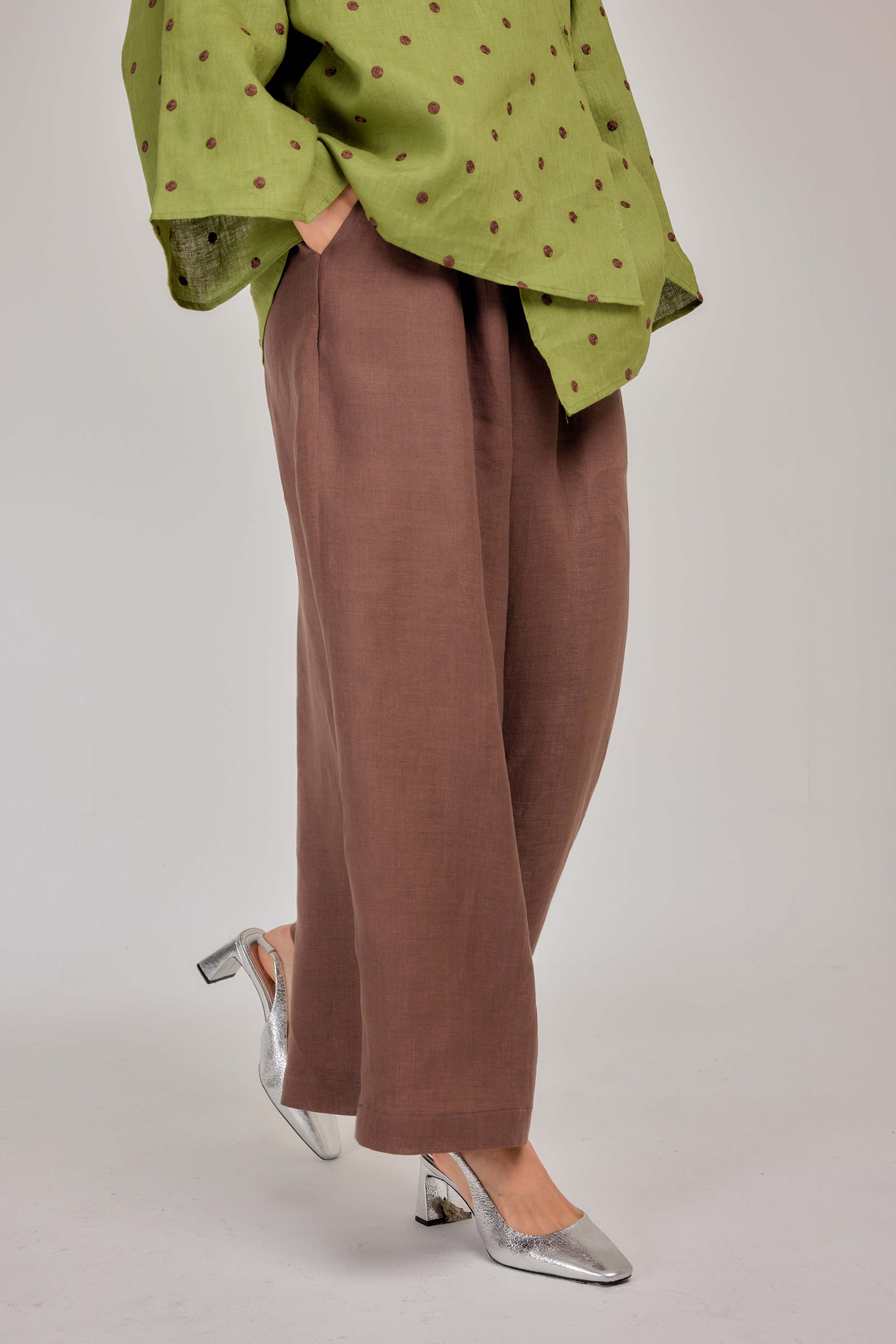 08 - Relaxed Barrel Pure Linen Pants in Chocolate Chip