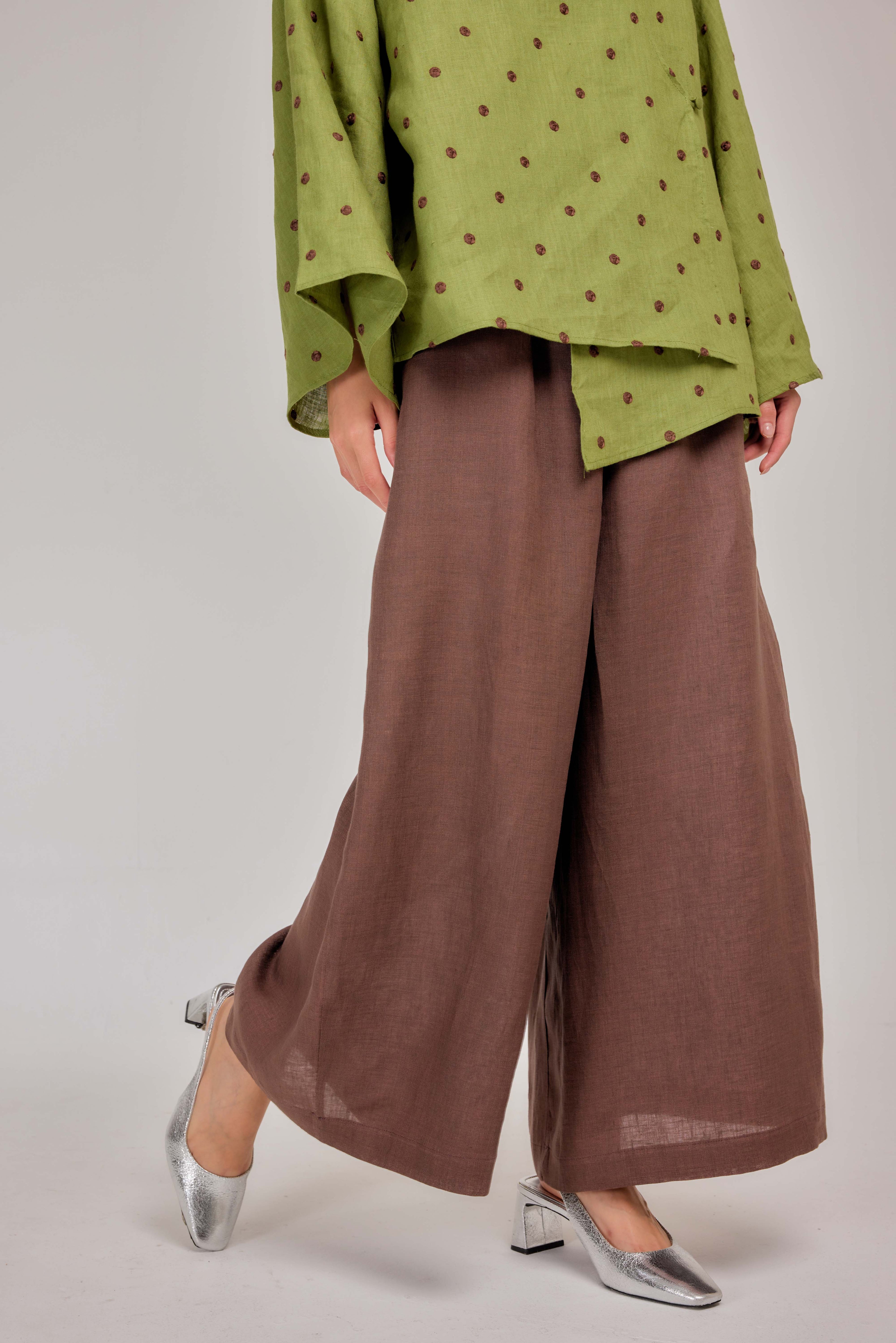08 - Relaxed Barrel Pure Linen Pants in Chocolate Chip