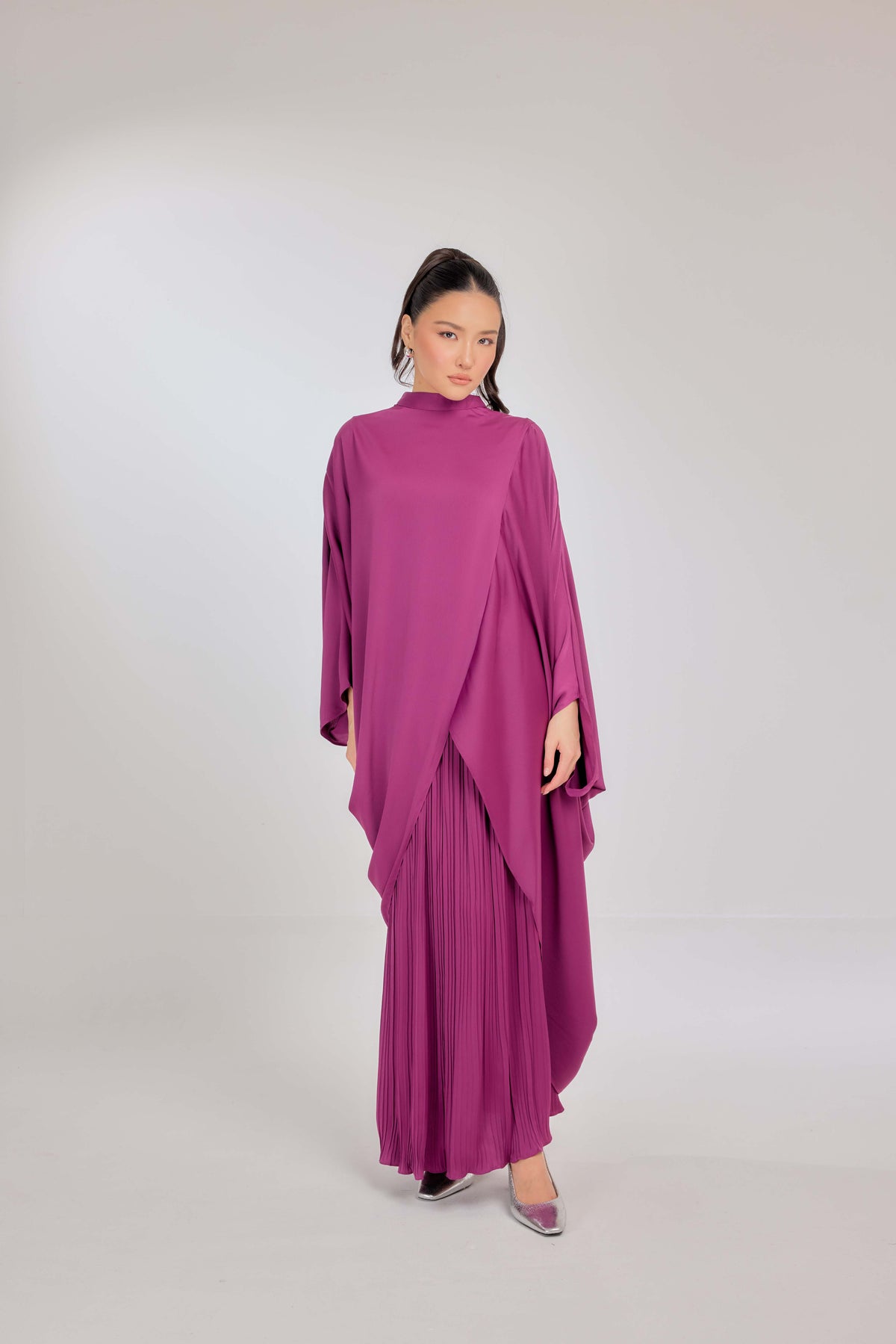 18 - Mulberry - Chanela Full Sleeve Kurung with Pleated Skirt Set