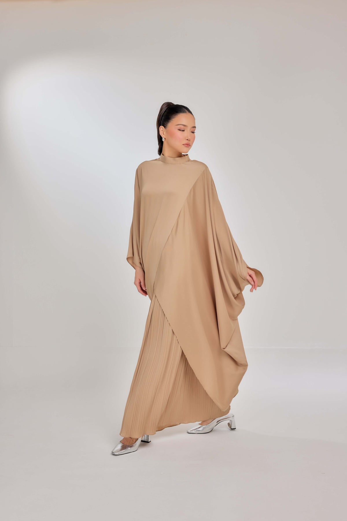 08 - Butterscotch Mousse - Chanela Full Sleeve Kurung with Pleated Skirt Set