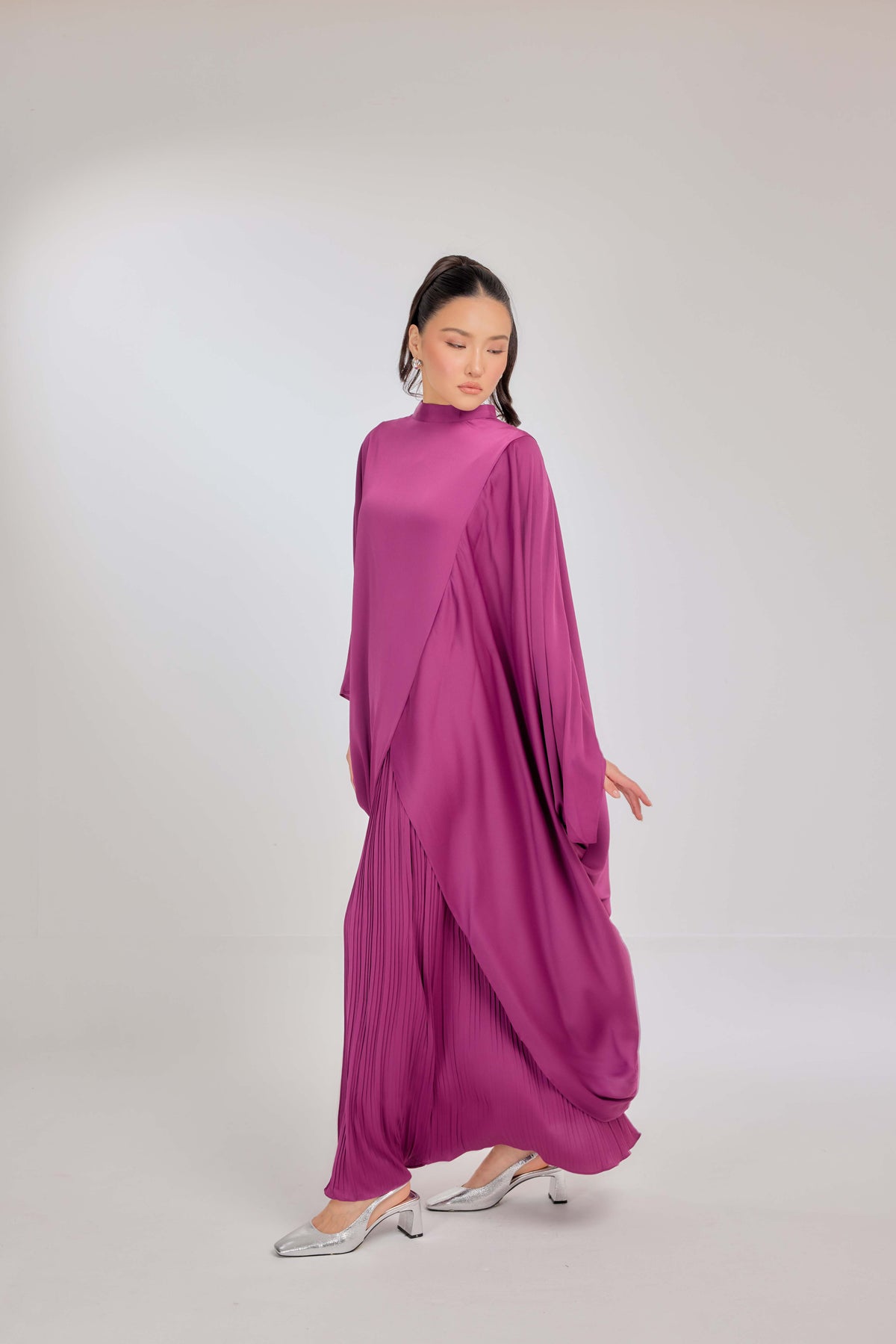 18 - Mulberry - Chanela Full Sleeve Kurung with Pleated Skirt Set