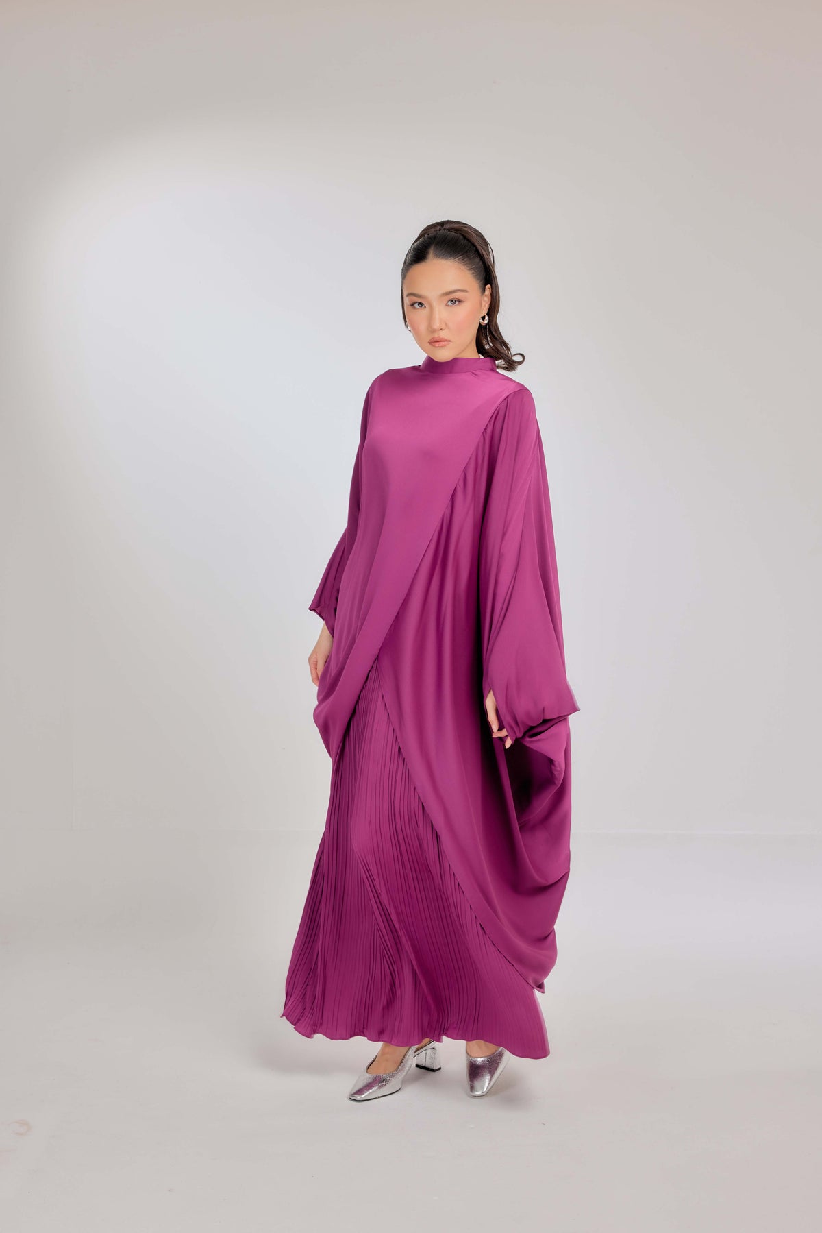 18 - Mulberry - Chanela Full Sleeve Kurung with Pleated Skirt Set