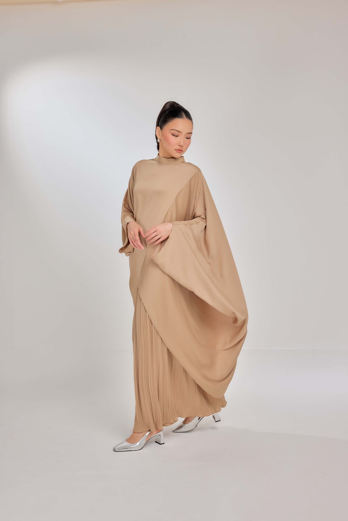 08 - Butterscotch Mousse - Chanela Full Sleeve Kurung with Pleated Skirt Set