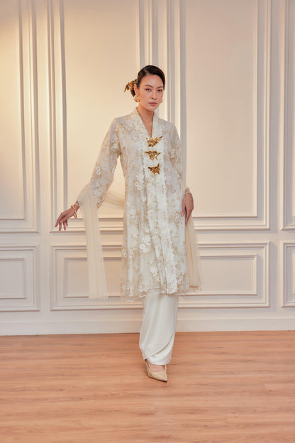 Pearled Ivory - Bidasari Kebaya Lace Set with Selendang (Full Lining)