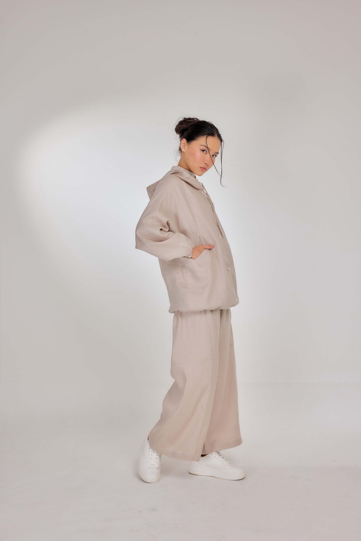 09 - Sand Nude - Pure Hemp Linen Button-Up Hooded Jacket