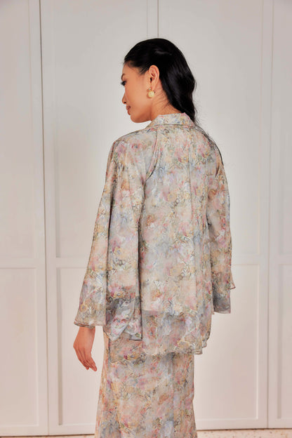 Venetta Two-piece Jacquard Chiffon Dress Set - Vintage Pastel Floral (Full Lining)