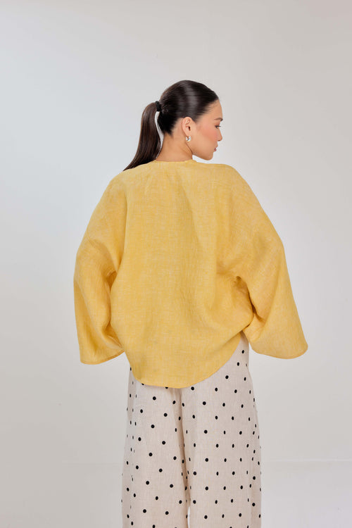 02 - Banana Milkshake - Mélange Pure Linen Wrap Top