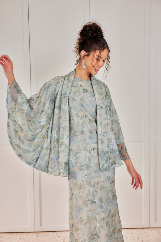 Venetta Two-piece Jacquard Chiffon Dress Set - Vintage Garden Floral (Full Lining)