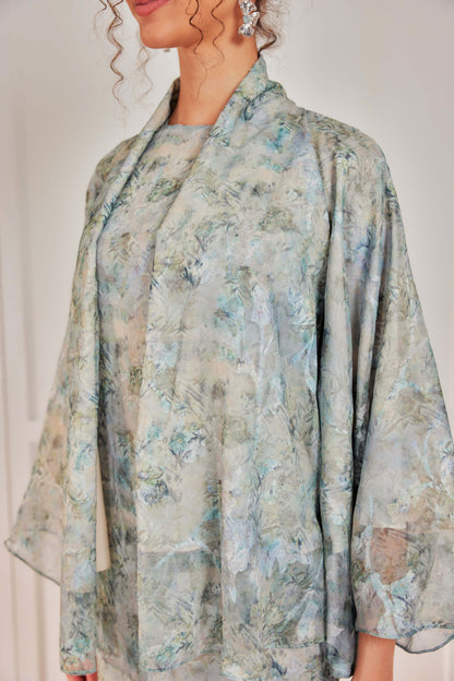 Venetta Two-piece Jacquard Chiffon Dress Set - Vintage Garden Floral (Full Lining)